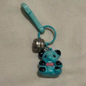 *Vintage* 80's Blue Teddy Bear Plastic Clip Necklace Charm with Bell